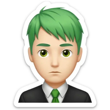 Man with Green Ponytail – green tied hair, calm serious face. sticker