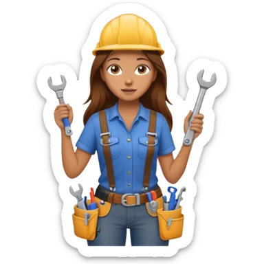 beautiful girl with long brown hair constructing new shower in bathroom sticker