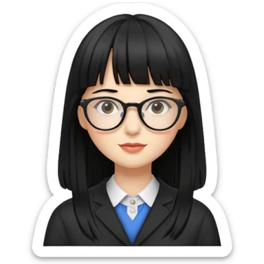lecture girl with straight bangs fringe long black color hair  sticker