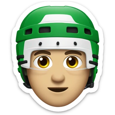 hockey player wearing helmet, with green eyes and stubble sticker