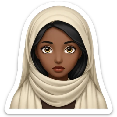 Apariencia: Mujer joven, morena, de gran belleza y porte misterioso.
-Rostro: Ojos grandes y negros, mirada intensa y fija; labios marcados.
-Cabello: Negro, largo y brillante, suele ir cubierto parcialmente por un velo o pañuelo oriental. sticker