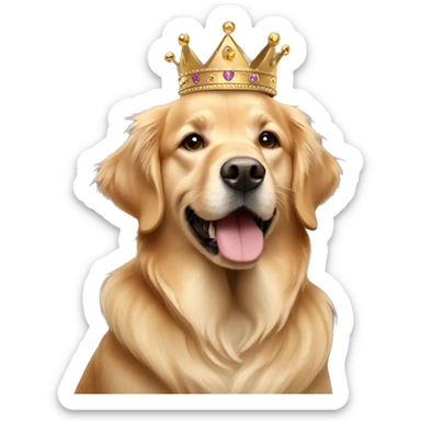 Tan golden retriever wearing a princess crown sticker
