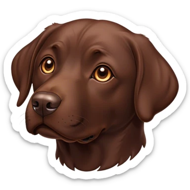 Cinematic Noble Chocolate Labrador Portrait Emoji, Poised and regal, with a robust, muscular build and a rich, glossy chocolate Fur, deep-set soulful brown eyes, Simplified yet sharp and sophisticated features, highly detailed, glowing with a soft, dignified glow, high shine, intelligent and gentle, stylized with an air of confidence, focused and attentive, soft glowing outline, capturing the essence of a watchful and loving companion, so majestic it feels as though it could bound out of the screen with effortless authority! sticker