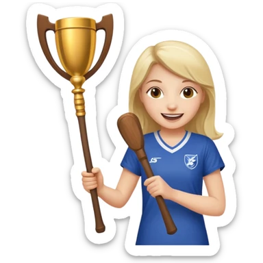 girl celebrating with hurling stick sticker
