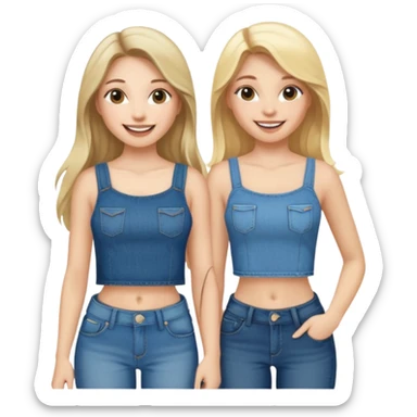 a long hair brunette pale girl and a blonde girl in jeans and crop tops smiling friends sticker
