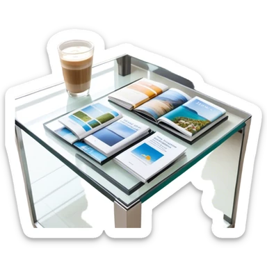 Travel brochures on glass coffee table sticker