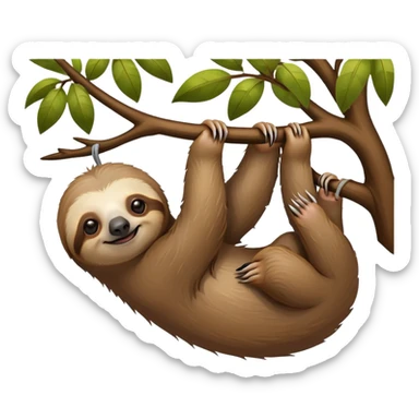 sloth hanging from a tree branch sticker