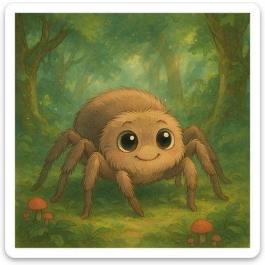 cute spider, ghibli style, charming and whimsical sticker