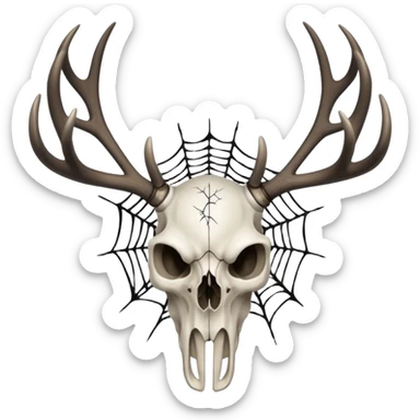 Deer skull with antlers and black spiderwebs  sticker
