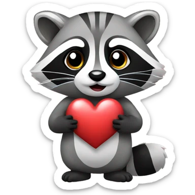 A raccoon holding a heart  sticker