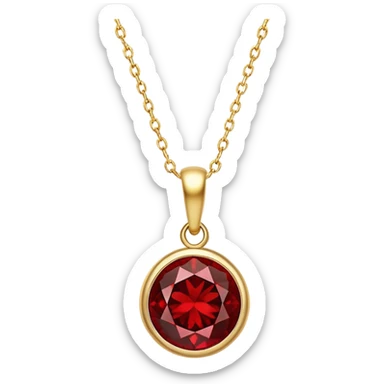 polished round red garnet pendant suspended from a delicate gold chain, glowing with warmth and magic sticker