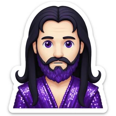 Pluto, God of Death from Gods and Goddesses with long black hair and beard, deep purple sequin outfit sticker