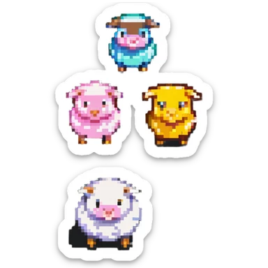 Minecraft style sheep, blocky pig friend, and blocky chicken friend together sticker