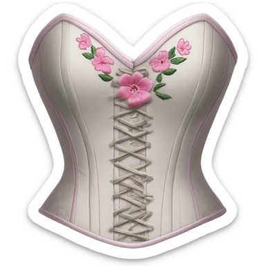 Sage corset with pink flower embroidery, isolated sticker