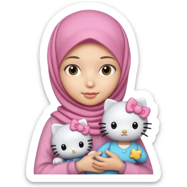 Teen girl wearing hijab and freshness with Hello Kitty doll sticker