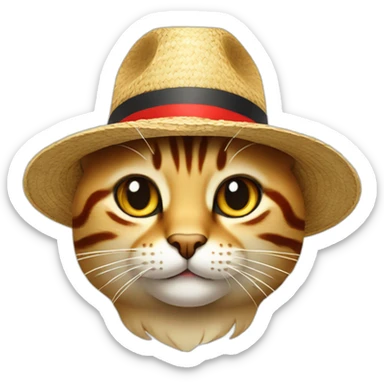 Cat with a straw hat with a red line One Piece sticker