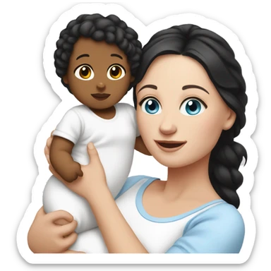 mom holding newborn baby girl with blue eyes white skin black hair and white skin newborn girl white skin sticker
