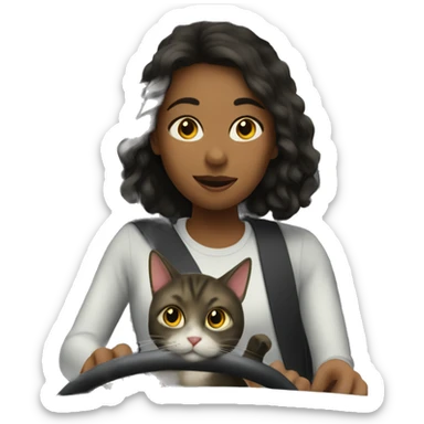 Girl driving a car with a cat in the passenger seat sticker