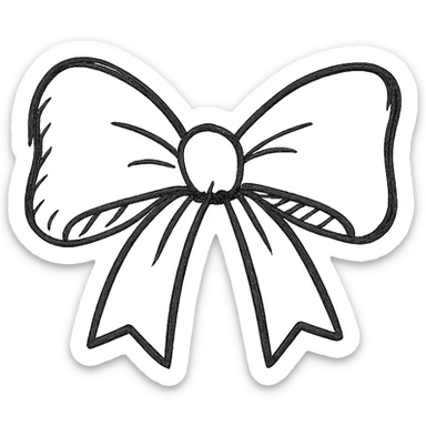 minimalist hand drawn black outline of a tied ribbon bow with white clean background sticker