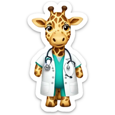 Giraffe wearing a nurse outfit with a stethoscope around its neck. sticker