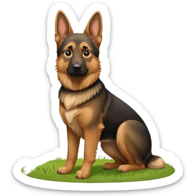 A German Shepherd standing alert on a grassy hill, looking into the distance with its ears perked. Realistic outdoor lighting, strong and intelligent expression, professional pet photography. sticker