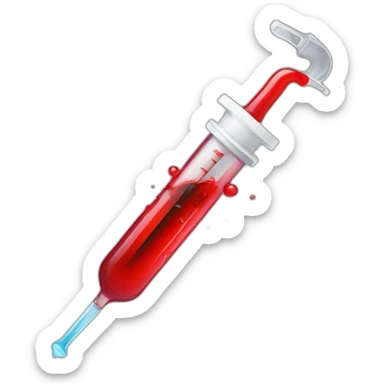 syringe with red liquid sticker