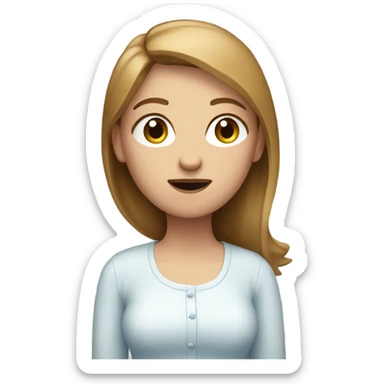 the emoji of a women shrugging but with light brown hair and blue eyes  sticker