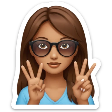 Brown hair girl with sunglasses who makes a peace sign with her fingers sticker