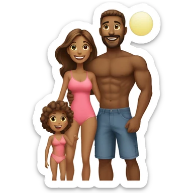 mom and dad and kids at beach sticker