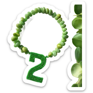 green pistachio colored bracelet that is made  up of beads that says 27 years old sticker