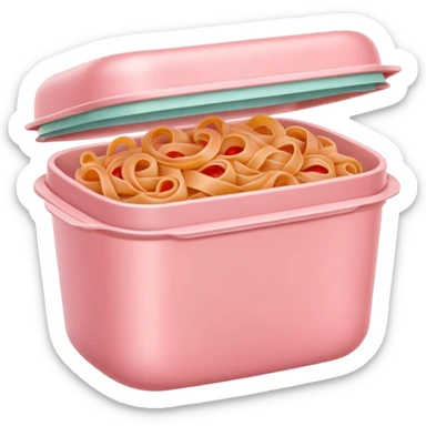 pastel pink food container with tomato pasta inside sticker