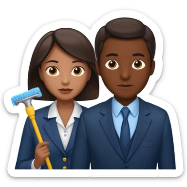 a Detective man is interviewing a cleaning Lady  sticker