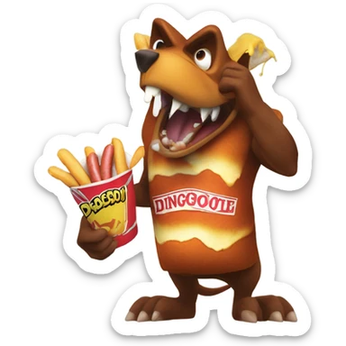 crash bandicoot and dingodile eating hot dogs with mustard sticker