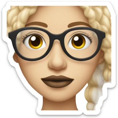 Clean girl with hair in clad lip lip gloss and black glasses on sticker