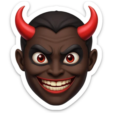 evil person with devilish smile and black face sticker