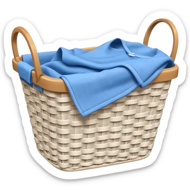 white LAUNDRY BASKET WITH FOLDED blue CLOTHES sticker