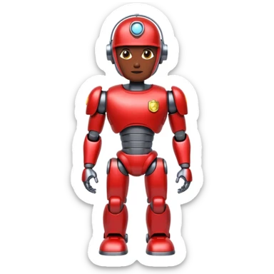 shiny muscular robot with a red police light head, 3/4 perspective, emoji style sticker