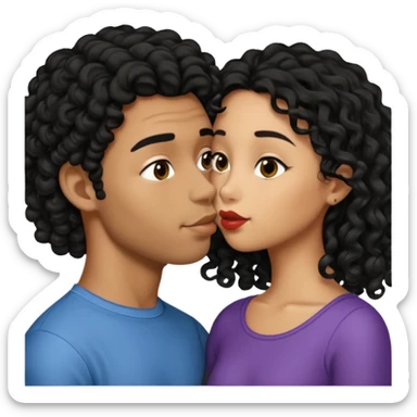 À string man with short straight black hair kissing a shorter girl with long black curly hair sticker