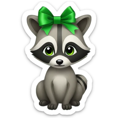 a Raccoon with a green ribbon sticker