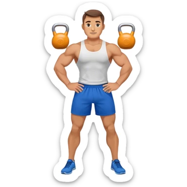 strong man with blue shorts holding kettlebell sticker