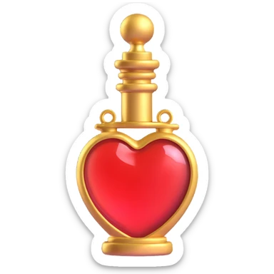 stylish heart-shaped elixir bottle, main color #c0ff53 green, with golden decorations, very luxurious, glowing, 3D effect sticker