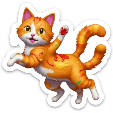 Chat roux qui saute dans la peinture sticker