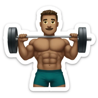 A weightlifter with a barbell sticker
