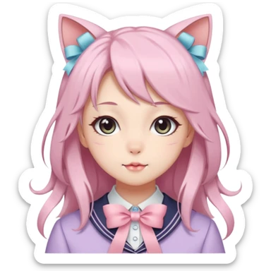 Gorgeous Kawaii Cute Beautiful Elegant Pretty Pastel Anime Catlady with ribbons sticker