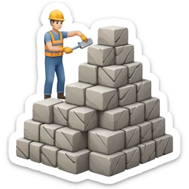 early building construction, stone blocks being placed sticker