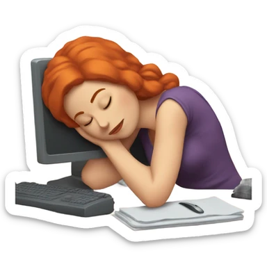 red hair woman taking a nap desk monitor sticker