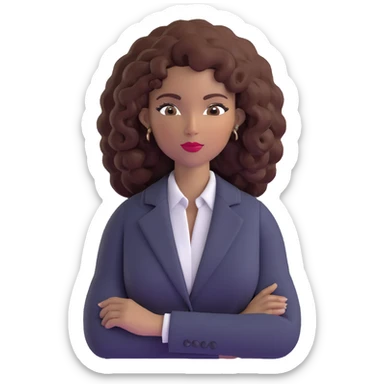 Confident African executive woman with voluminous curly hair, sophisticated business attire, professional appearance sticker