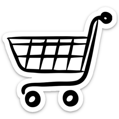 Hand-drawn shopping cart icon with a basket and wheels sticker