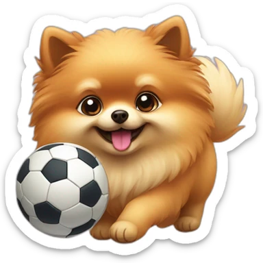 Pomeranian playing with a football and scoring a goal sticker