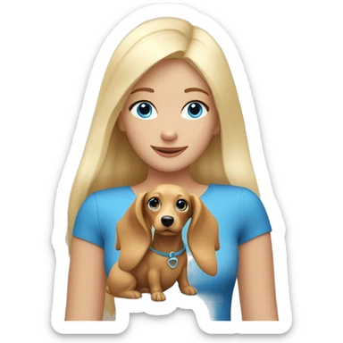 white blonde blue eyed girl with blonde longhaired sausage dog  sticker